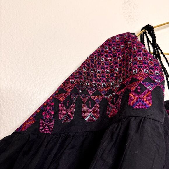 Free People Top XS Embroidered Vacay Vibin Boho Tassel Babydoll Cotton Hippie - Picture 3 of 10
